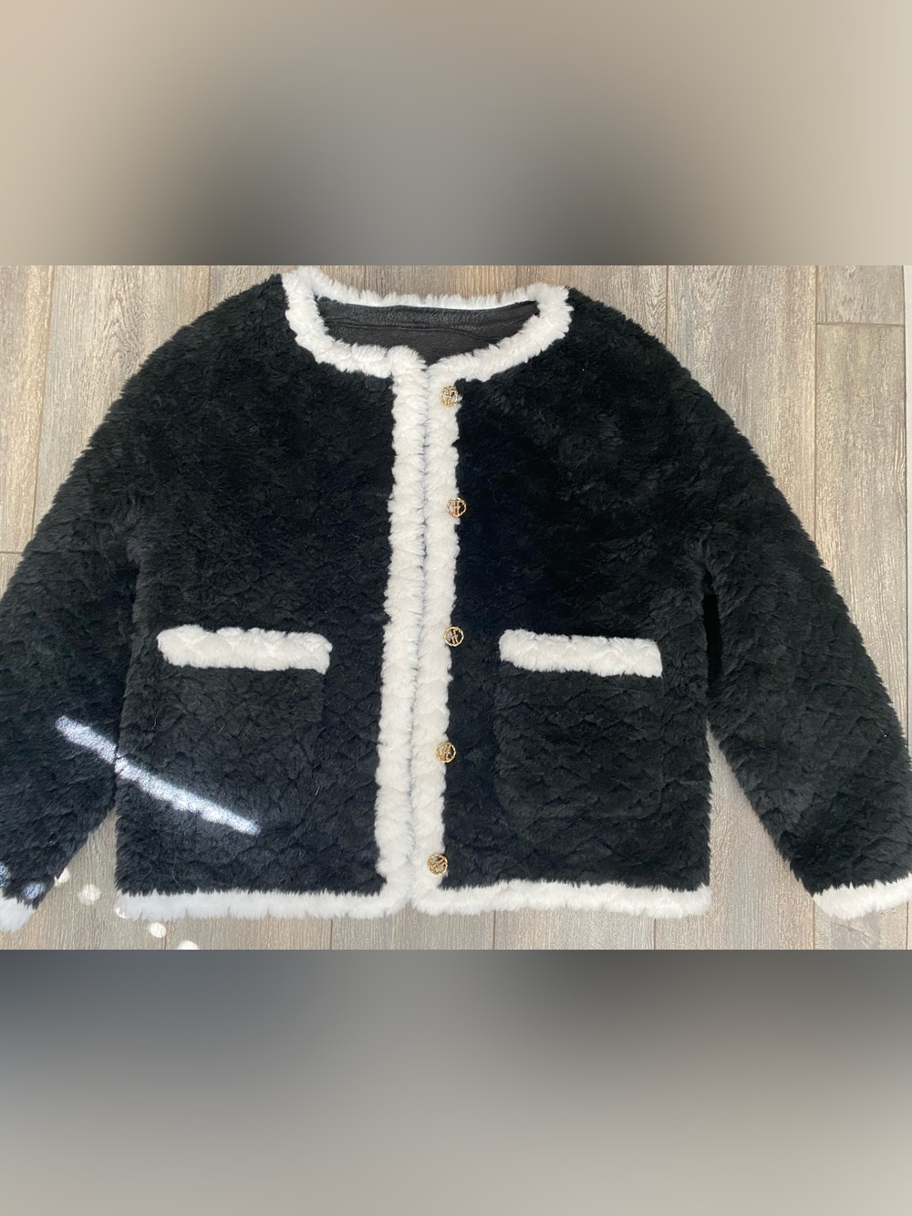Women’s Black and White Faux Fur Jacket - Classic Contrast Trim
